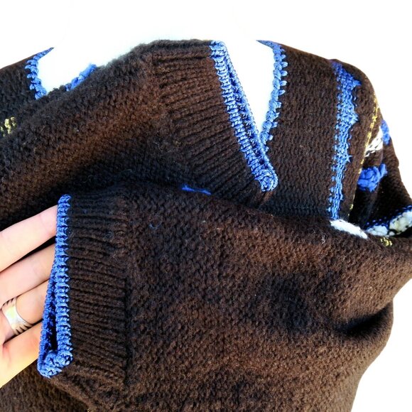 Rainbow Ridge Knit Pullover V-Neck Sweater Vintage 80s Vertical Stripes Large - Picture 2 of 5